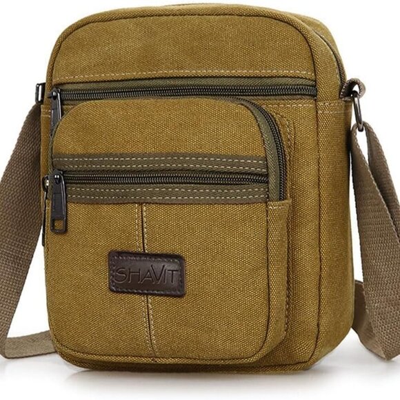 Small Canvas Messenger Bag Vintage Style Crossbody Shoulder Bag Military Satchel - Picture 1 of 6